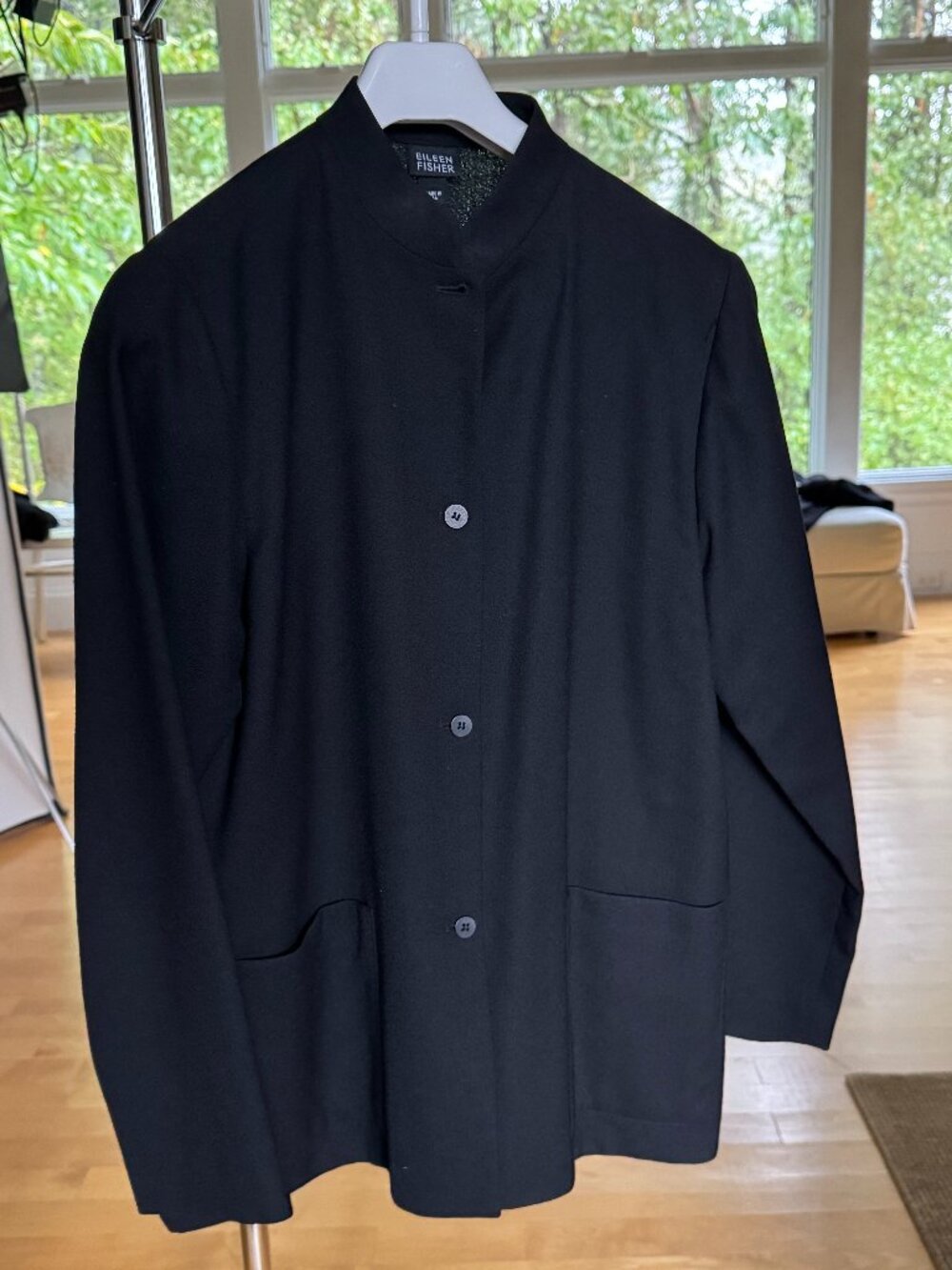Eileen Fisher Black 100% Wool 2 Piece Pants Suit Set Size S Made USA